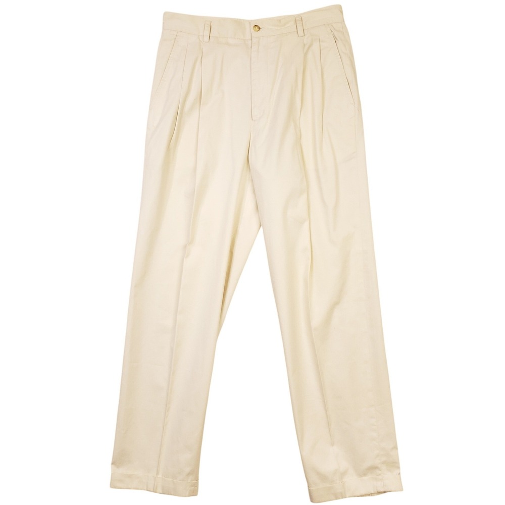 Vintage Banana Republic Chinos Mens 33L Cream Pleated Cuffed Trousers Italy Made